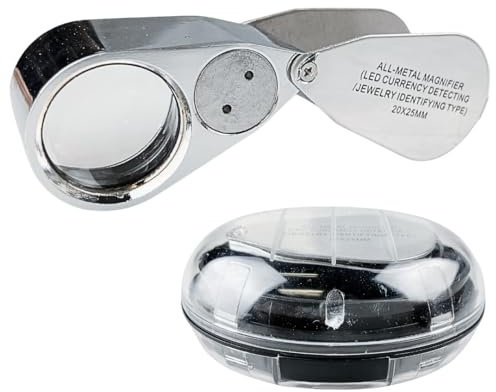 MAXIMIZE Jeweler's Loupe with LED & UV Light | 20X Magnification Power | Dual Light Switch | 25mm Glass Lens | Durable Metal Construction | Ideal for Jewelers, Watchmakers & Collectors