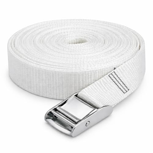 SGT KNOTS Bed Connector Strap for Twin to King Conversion, 1” x 33 ft Adjustable Mattress Joiner with Metal Cam Buckle, White Polyester Webbing (Fits & Twin XL)