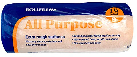 RollerLite 9AP125 All Purpose 100% Polyester Standard Roller Cover for Extra Rough Surfaces, 9-Inch x 1 1/4-Inch NAP