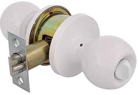 Amig - Pomo Puerta Entrada - Con Picaporte de Entrada 60/70 mm - Pomo de Bola en Ambos Lados - Con Cerradura y Condena - Sistema Antitarjeta - Para Puertas de Madera - Latón Blanco