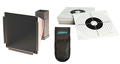 Outletdel ocio Set de Tiro. Cazabalines de Hierro + 100 dianas de Carton de Tiro al Blanco tamaño 14x14 cm + Funda Multiusos