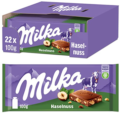 Milka Haselnuss Tafel 22 x 100g – Alpenmilch Tafelschokolade mit feinen Haselnüssen, Noch schokoladiger