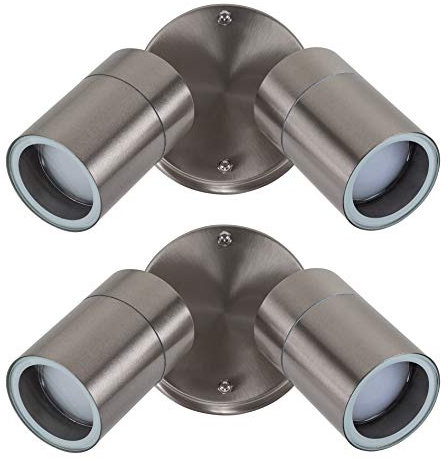 MiniSun | Modern Stainless Steel Twin Wall Spotlights | Outdoor Wall Lights, Home Décor & Improvement Essential | Set of 2 | Includes 3W LED Bulbs [3000K Warm White]