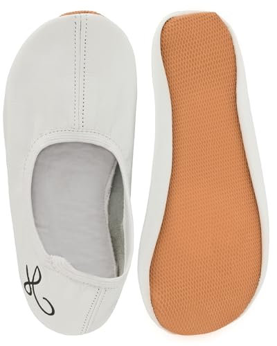 Siegertreppchen Turnschläppchen Leder (Größe 28) Weiß, Gymnastikschuhe für Kinder & Erwachsene - Ballettschuhe atmungsaktiv & rutschfest
