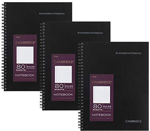 Cambridge Limited Professional Spiral Notebook NEW BUSINESS ADDITION, 3 Pack, Legal Ruled, 6-5/8 X 9-1/2 Page Size, 80 Sheets, Wirebound Office journal & Notebook for Women & Men, Black. CAM10-402