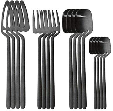 XMYNB Cuberteria 16Pcs / Cubiertos Negro Mate Cuchillo De Mesa De Acero Inoxidable 304, Tenedor, Cuchara De Cocina De La Cena Cubertería,Plata