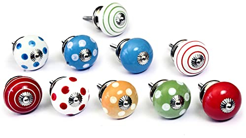 Nacnic Set von 10 Keramikknöpfen in verschiedenen Farben, handbemalt, verschiedenen Designs. Handgefertigte Griffe für Schränke, Schubladen und Kommoden. Klassische Knöpfe mit 40 mm Durchmesser.