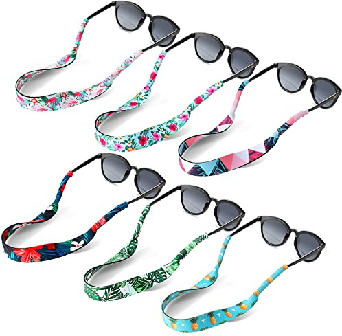 Flutesan 6 Pieces Floating Sunglasses Strap Hawaiian Float Neoprene Eyewear Retainer Summer Glasses Strap Sport Glasses Holder for Men Women