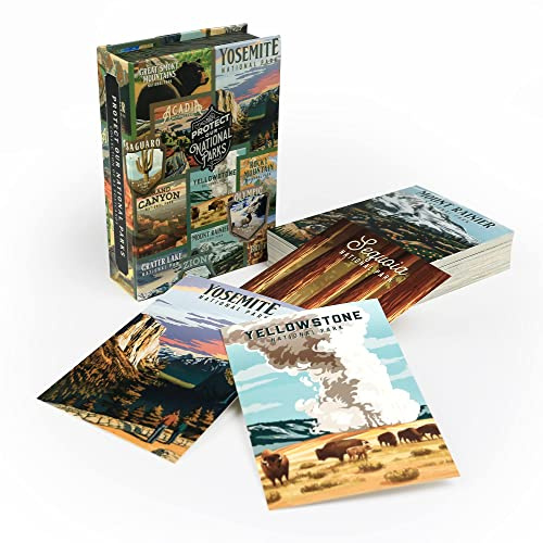 Lantern Press Protect Our National Parks Postcard Box Set – 63 Unique Art Prints of Each U.S. National Park, Collector’s Gift Box with Checklist, Responsibly Made