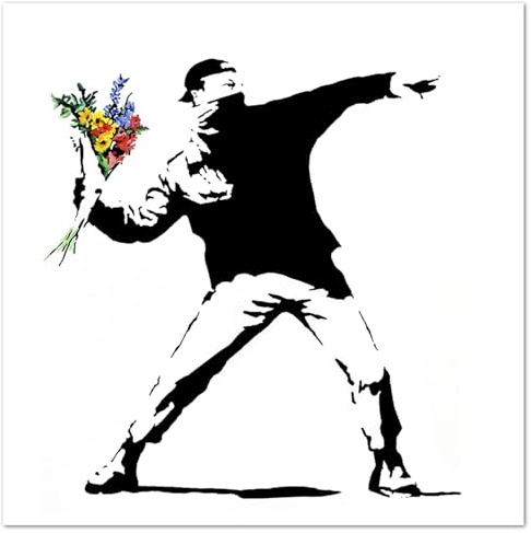 Giallobus - Quadro - Banksy - Lanciatore di fiori - Vetro acrilico - 70x70 - Pronto da appendere - Quadri moderni per la casa