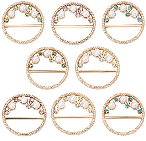 XINHUIYI 8 st metallkläder wrap cirkel klämma spänne silke scarf ring klämmor rund strass scarf ring spänne för klänning midja hatt dekor, GYLLENE