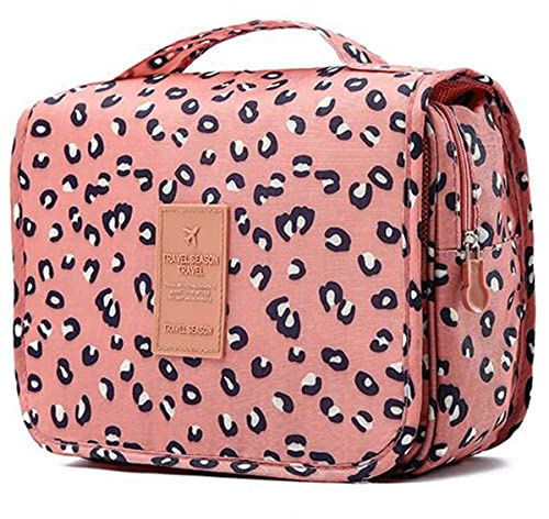 Travel Toiletry bag, Hanging Toiletries Wash Bag Makeup Cosmetic Organizer Bags for Women Girls Kids Waterproof Foldable (Leopard Print)