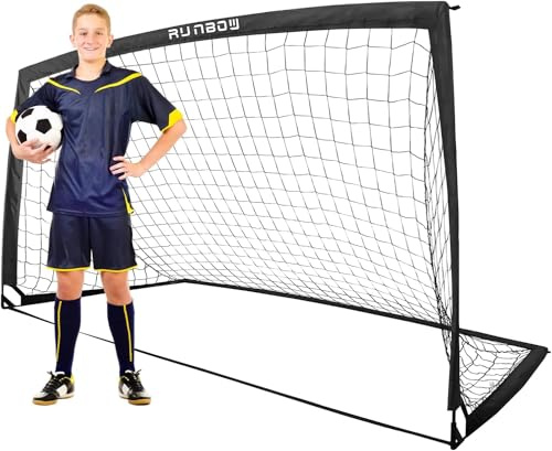 RUNBOW 9x5 ft Kids Football Goal, Portable Soccer Net for Adult Junior Backyard Practice with Carry Bag (Black, 1 Pack)