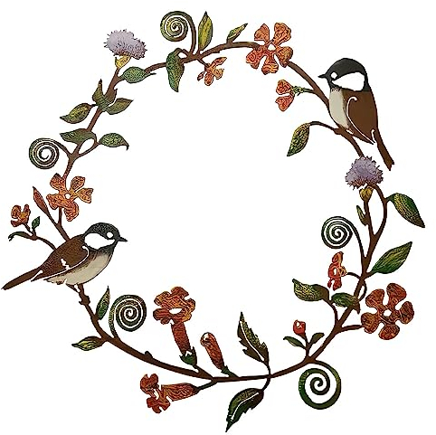 Kleemeiero Türkranz Frühlingskranz Haustür Deko Kranz Outdoor Türschild Kranz mit Blätter Motiv Blumenkranz Deko Ganzjährig Metallkranz Wandkranz 30*29 cm Rostfarbener Kranz für Haustüre Wohnungstüre