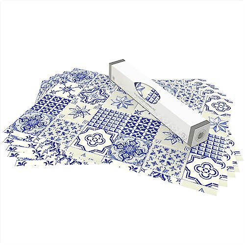 The Master Herbalist Fragrant Neroli & Ylang Ylang Scented Drawer Liners with a Portuguese Tile Pattern (Rolled) | Pack of 5 Sheets | Contains Essential Oils | Made in The UK