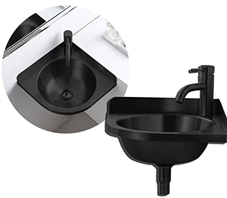 TEmkin Waschbecken Wand-Eckwaschbecken, Waschbecken, dreieckiges Waschbecken aus Edelstahl, für Wohnmobile, Wohnmobile, Schwarz B (32 x 32 x 45 cm)
