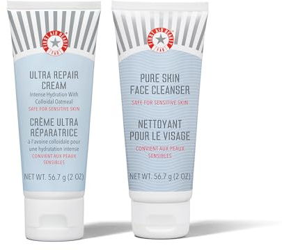 First Aid Beauty Ultra Repair Cream + Pure Skin Cleanser – Intense Hydration Moisturiser for Face + Body 56.7 g + Gentle Facial Cleanser 56.7 g – Safe for Sensitive Skin