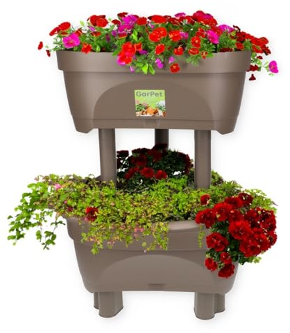 GarPet Blumentopf groß draußen Erdbeertopf Pflanzturm Blumentopf hoch Pflanzsäule Kräutertopf Balkon Pflanzkübel Kräuterturm Pflanztopf Outdoor Säulentopf