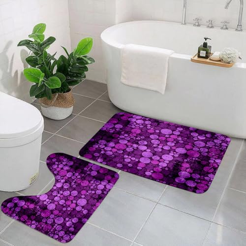 EYLOZS Badezimmerteppich Set 2 Teilig Waschbar rutschfeste Badematte Toilettenmatte Weich Saugfähige Badteppiche,Aubergine, Lila und Flieder