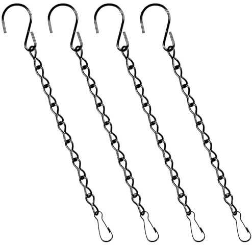 NECXON 4 Pcs Black Hanging Basket Chains with Hooks - 31cm Garden Hanging Chains for Bird Feeders, Flowerpots, Wind Chimes, Lanterns, Decoration