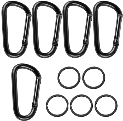 YPYMOD 5 Pares Mosquetones, Ganchos de Aluminio Negro para Hamacas, Llaveros, Camping, Pesca, Columpios y Accesorios de Senderismo