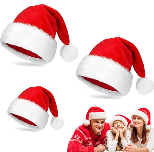 3 Pcs Gorro De Papa Noel, Rojo Sombrero De Papá Noel,Rojo Sombrero De Papá Noel, Sombrero De Santa Para Adultos, Gorro Santa Claus De Felpa Suave Para Navidad Año Nuevo Fiestas De Vacaciones