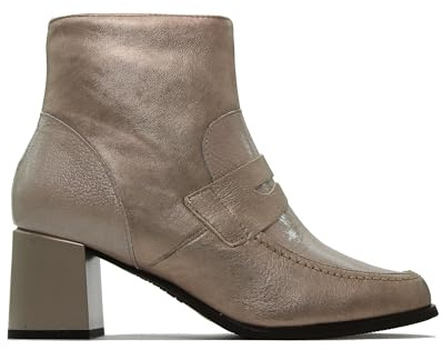 PITILLOS - Botín de piel,tacón ancho y plataforma,con cremallera lateral, suela de goma, hecho en España, para: Mujer color: PIEDRA talla:39