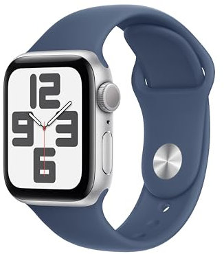 Apple Watch SE de 2.ª generación GPS Smartwatch con Caja de Aluminio en Plata de 40 mm y Correa Deportiva Azul Denim - Talla S/M. Monitores de entreno y sueño y Resistencia al Agua