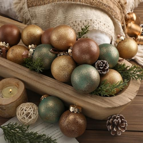 Suilung 24 Pcs Neutral Christmas Ornament 2.36'' Textured Tree Decor,Aged