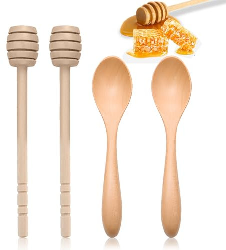 Zonoori 4 Stück Honig Löffel Holz, Hohe Qualität Honiglöffel Holzlöffel, Honigspirale Honey Sticks