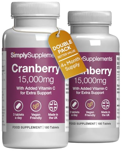 Cranberry 15,000mg Tablets | High Strength Cranberry Extract | Vegan & Vegetarian Friendly | Now with Vitamin C for Immune Support | 360 Tablets = Up to 12 Months' Supply | Manufactured in The UK