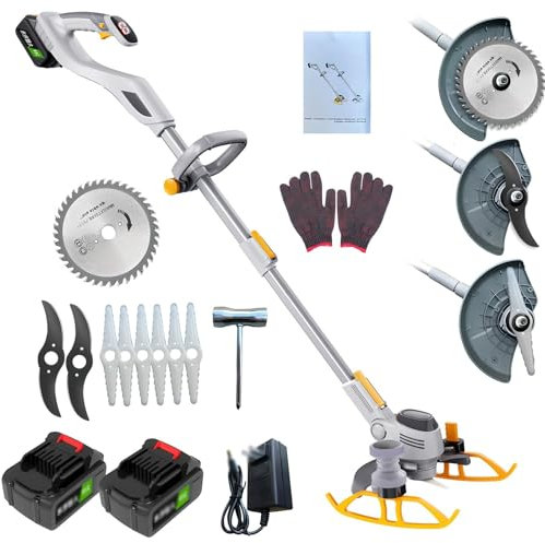 Weed Wacker Cordless,Electric Garden Strimmer,Grass Edger Trimmer with 2 Lithium Battery,1-54cm Retractable Lawn Mower Grass Strimmer, Electric Battery Powered Weed Eater for Garden