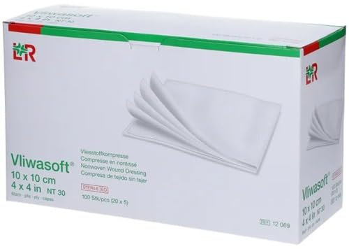 Vliwasoft - Compresse in tessuto non tessuto, 10 x 10 cm, sterili, 6 strati, 20 x 5 compresse