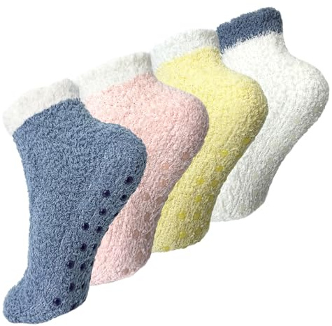 LUFFLOK 4 Paia Calze Termiche Donna, Calzini Antiscivolo Invernali Pelosi Morbide Soffici, Calze Termici Donna per Casa Spessi & Accoglienti, Alta Elasticità Caldi per la Casa e l'outdoor