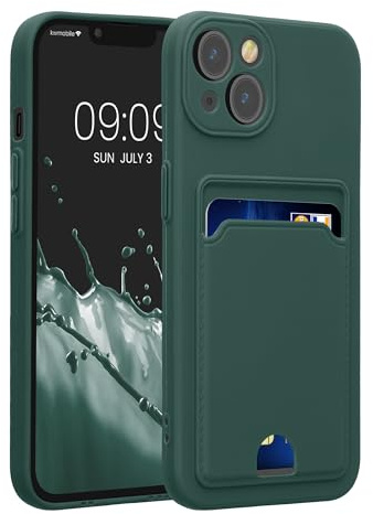 kwmobile Headphones Case Compatible with Apple iPhone 13 Case - Bluetooth Earphone Pouch w 2 Pockets - - Dark Green