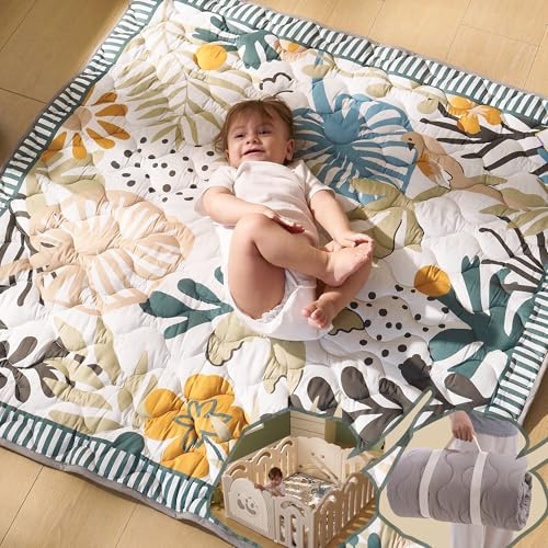 momcozy Baby Play Mat 127x127cm, Water-Resistant Floor Mat, Forest World | Lightweight And Portable, Roll-Up Design, Secure Carry Straps, Tummy Time Mat, Foldable Playpen Mat, Ideal For Travel