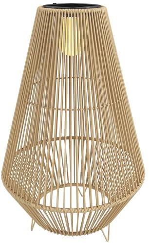 Outsunny Lampada Solare in Rattan, Lanterna da Giardino con Accensione/Spegnimento Automatico, IP44, Impermeabile e Decorativa, per Veranda, Terrazza, Patio, 35x35x55 cm, Giallo