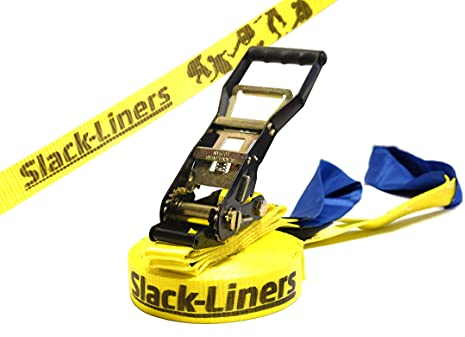 Slack-Liners Slackline Classic Line GELB - 50mm breit, 25m lang - mit Langhebelratsche Made in Germany