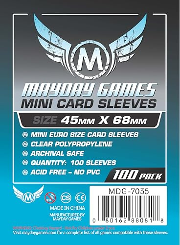 100 X Clear Mini European Card Sleeves 45mm X 68mm Mayday