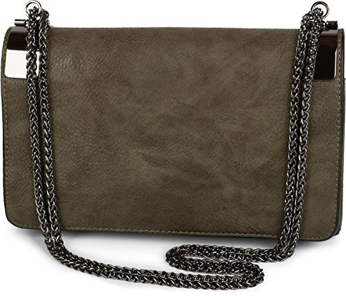 styleBREAKER Clutch, Abendtasche mit Metallspangen und Gliederkette, Vintage Design, Damen 02012046, Farbe:Oliv