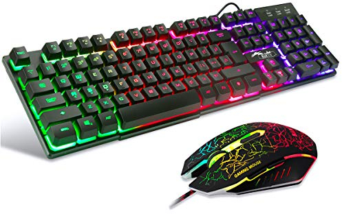 BAKTH Multiple Color Rainbow LED Backlit Mechanical Feeling USB Wired Gaming Keyboard and Mouse Combo for Working or Games