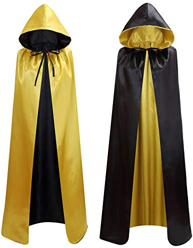 makroyl, vändbar kappa med huva för halloween/jul/häxfest/vampyrfest/cosplay-kostymer, unisex, storlek Stor, svart + gul