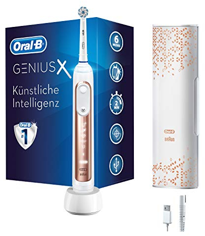 Oral-B Genius X Elektrische Zahnbürste, mit künstlicher Intelligenz und Premium Lade-Reise-Etui, rose gold, 42102012473710, 1 Stück