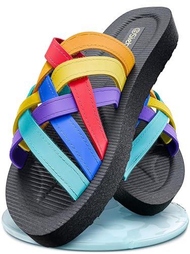 Siebi's Badeschuhe Damen - Beach - leichte komfortable Badepantolette für Frauen - fällt klein aus! Mehrfarbig, Multi, 42