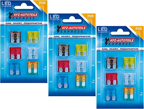 LED-Status KFZ Auto ATO Sicherungen Flachsicherungen, TFTL0, Set, 3A 5A 7,5A 10A 15A 20A 25A 30A 35A 40A, Stromstärke:Set 36 verschiedene