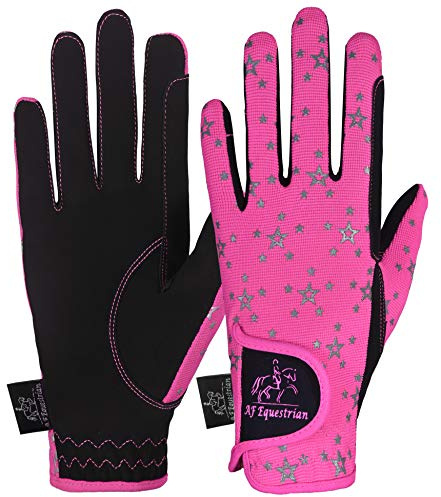 AFE Guanti per bambini per ragazze e ragazzi Guanti da equitazione unisex Guanti da sport Guanti da ciclismo per bambini Nero Blu Rosa Star Design (Pink Star Design, M)