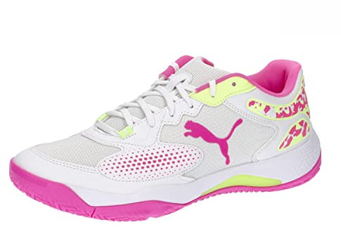 PUMA SOLARCOURT RCT, Botas de fútbol Unisex Adulto, White-Ravish-Fast Yellow, 42.5 EU