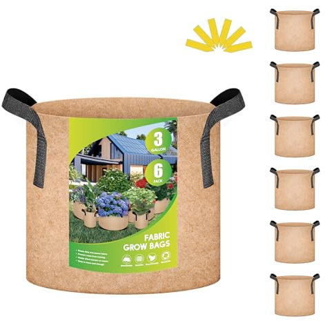 iPower Contenitori in tessuto Aerazione con manici in nylon, per piantare verdure, frutta, fiori, marrone chiaro versione 2022, 3 galloni