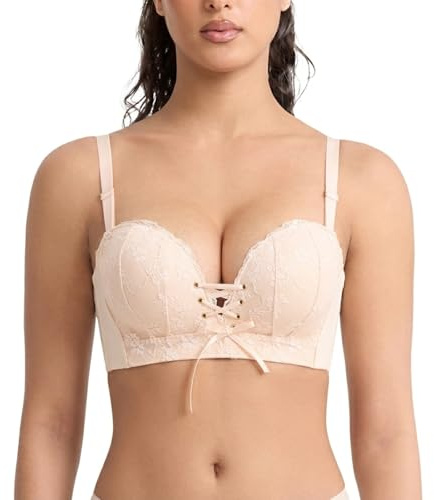 FallSweet Add Two Cup Lace Bras for Women Push Up Wirefree Brassiere(Beige,36D)