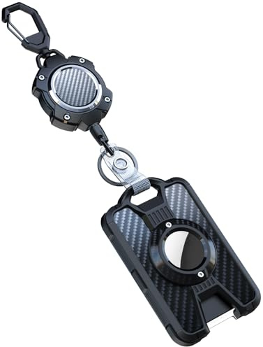 LIUGX Badge Holder for Airtag with Retractable Carabiner Keychain, 4 Cards